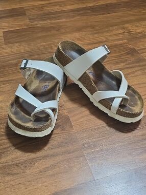 Women's White Strappy Cork Footbed Sandals
